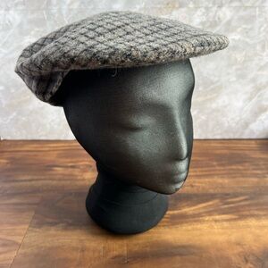 Vintage Piccadilly wool flat snap front cap tattersall check grey & blue BX26